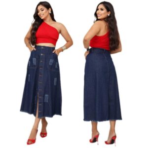Saia Jeans Longa Feminino Moda Crista Evangélica
