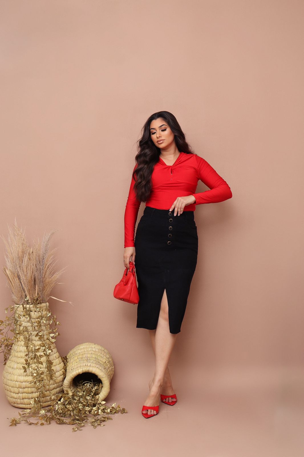 2b57b3dd6884f739f4477086553e5fa7.jpg Saia Jeans Feminina Longa Com Fenda Evangélica Secretária 100% Algodão - Imagem 10