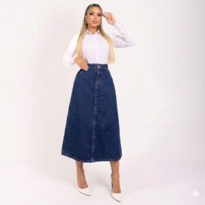 Saia Jeans Longa Evangelica Cintura Alta 100% Algodão Sem Lycra Moda Modesta Elegante
