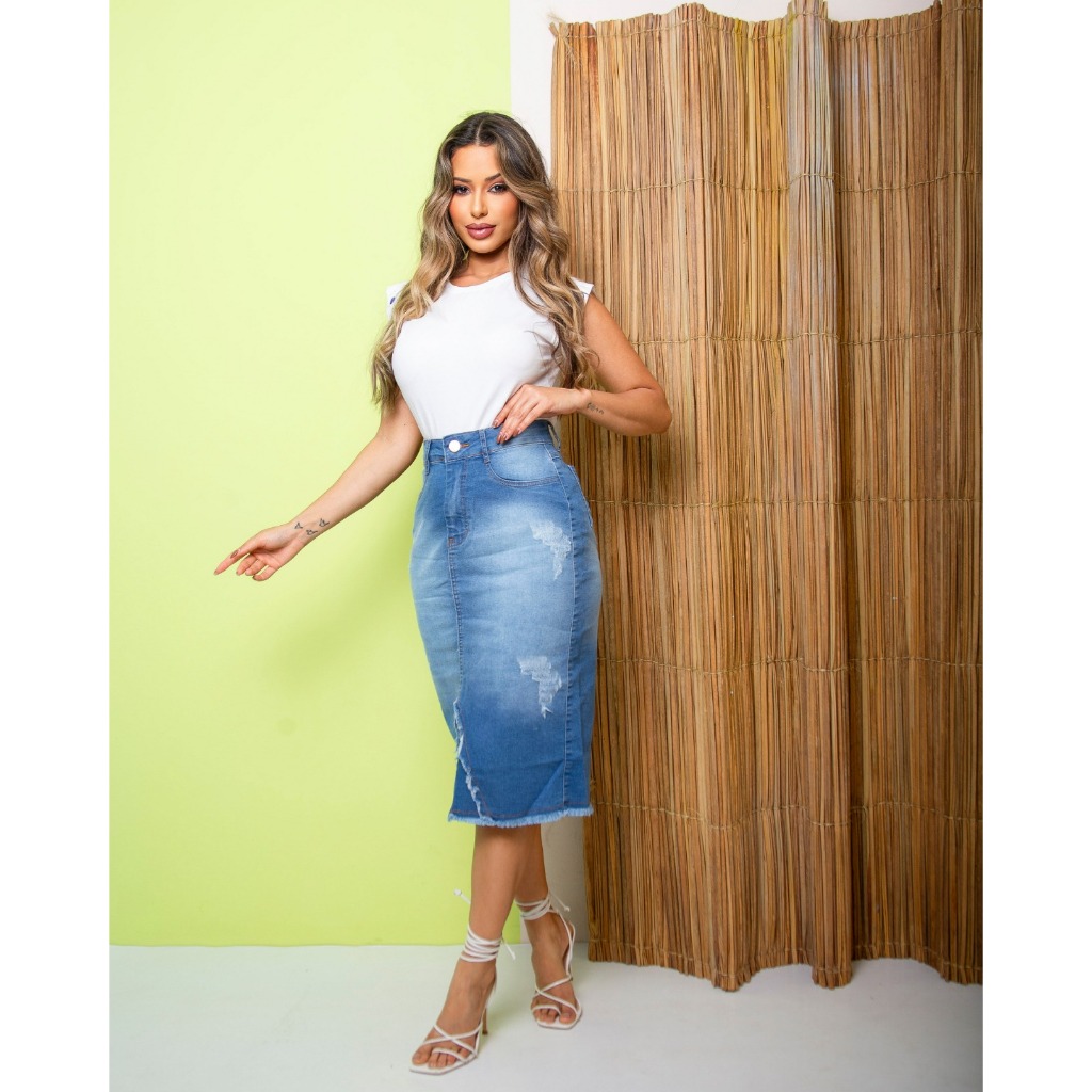 2dd23a2eebdde47897786cb8f5d1ea51.jpeg Saia Jeans Longa Feminino Evangélica Azul Claro - Imagem 2