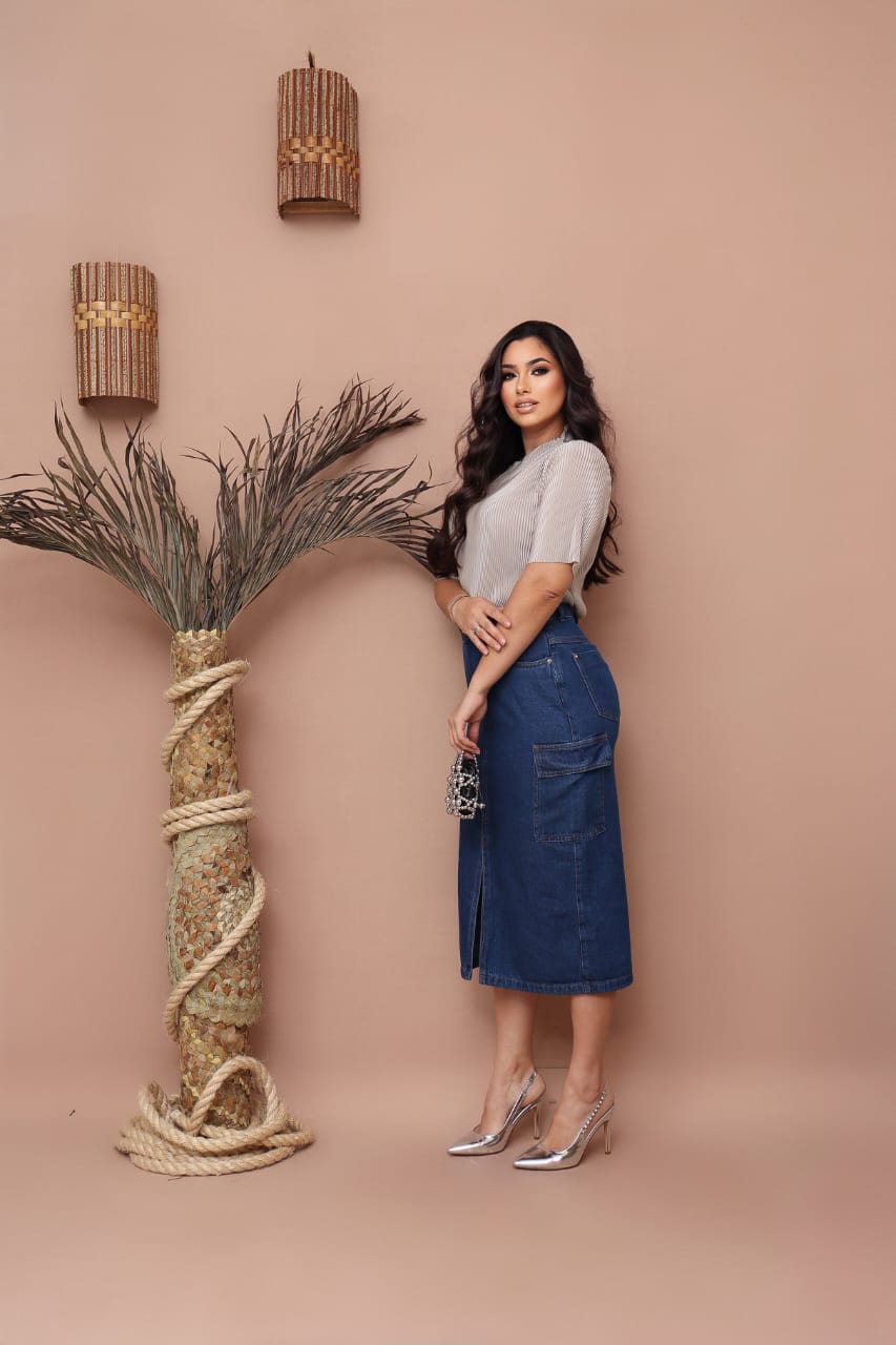 34a9f92523135ca18236b27563278947.jpg Saia Jeans Cargo Azul Escuro Com Fenda e Bolsos Evangélica - Imagem 4