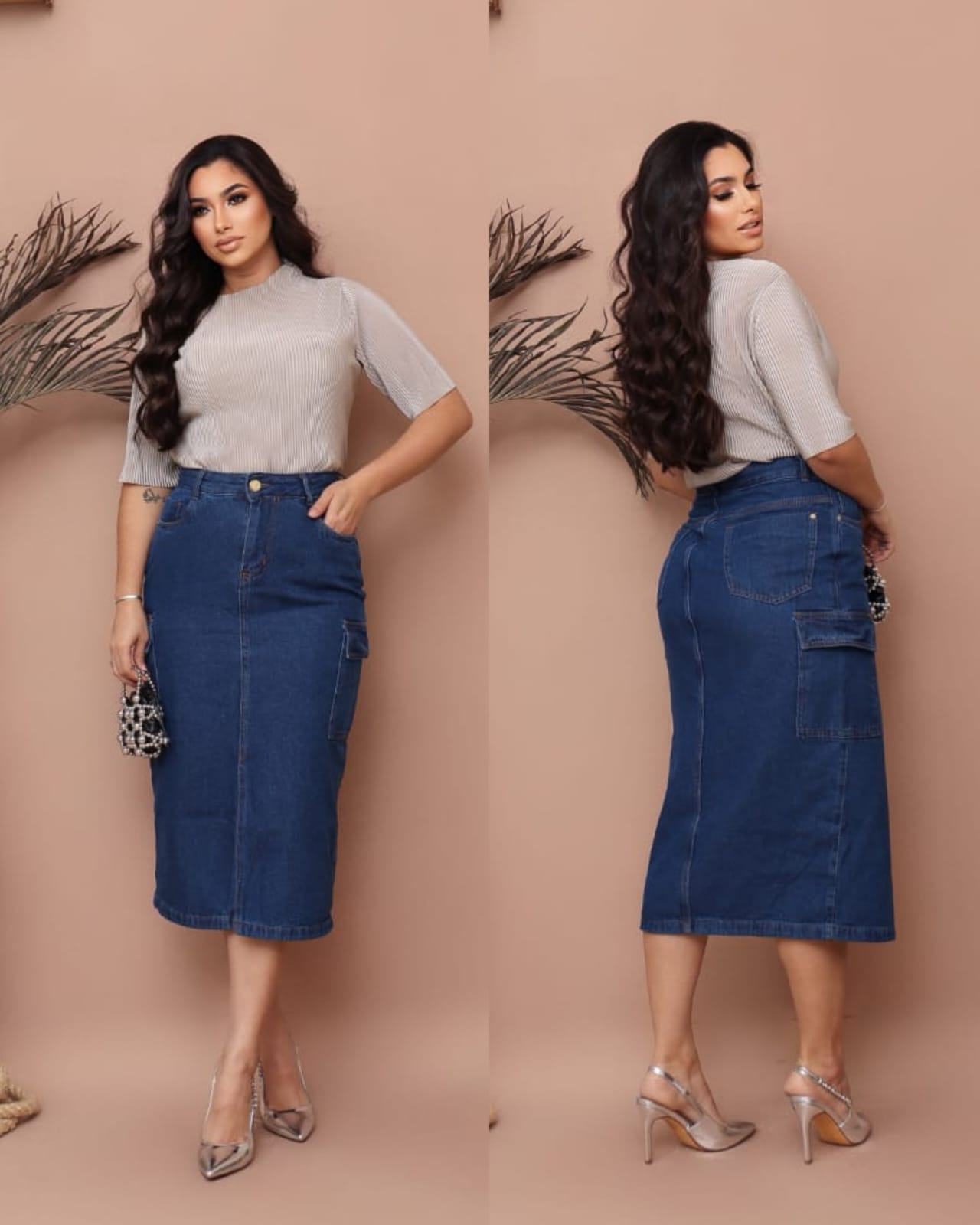 49b7cab2b80d1e704fcf56722a1ec593.jpg Saia Jeans Cargo Azul Escuro Com Fenda e Bolsos Evangélica - Imagem 7