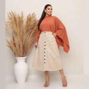 Saia Jeans Longa Lavagem Creme Moda Evangélica Elegante Luxo Cintura Alta Com Botões 100% Jeans Sem Lycra 38 ao 48