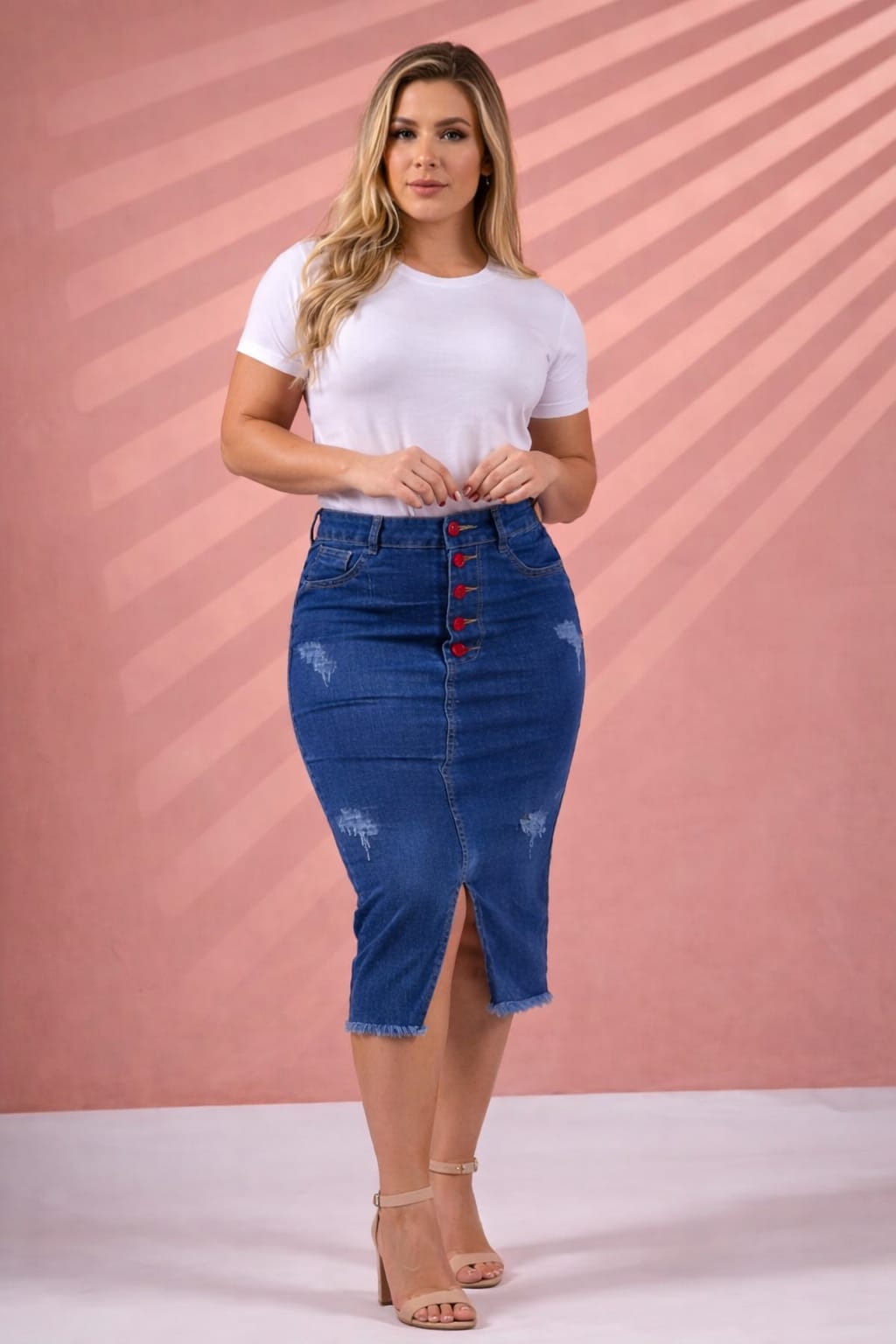 512b7444b62a9d6ed7a1d5ed373a974f.jpeg Saia Jeans Longa com Botões Feminino Moda Evangélica - Imagem 5