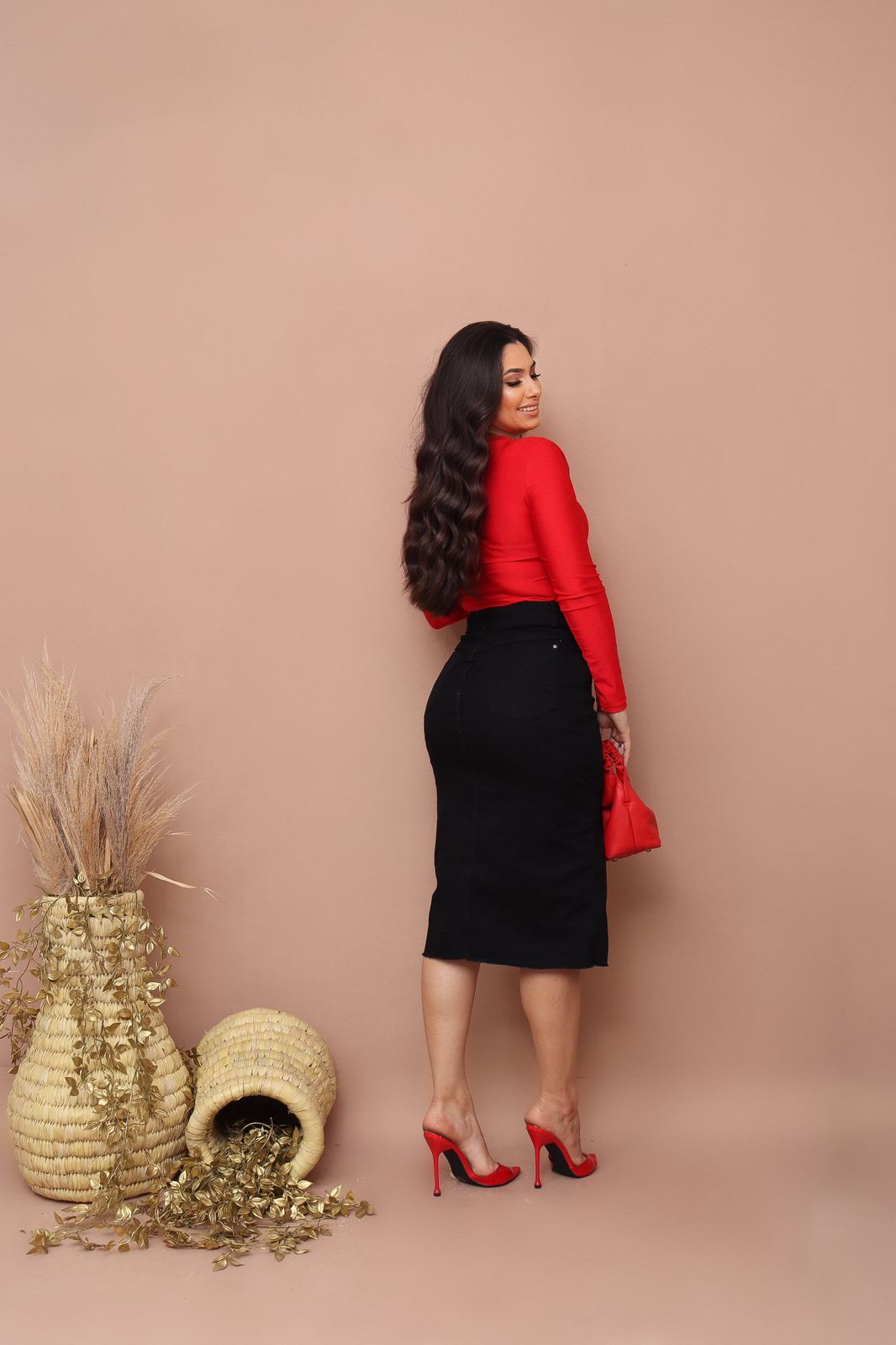 570ce5176dd3b5c0ddfb7e673710ec3a.jpg Saia Jeans Feminina Longa Com Fenda Evangélica Secretária 100% Algodão - Imagem 9