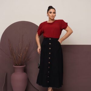 Saia Jeans Longa Preta Toda Lisa Com Botões e Bolsos Moda Evangélica 100% Jeans Luxo
