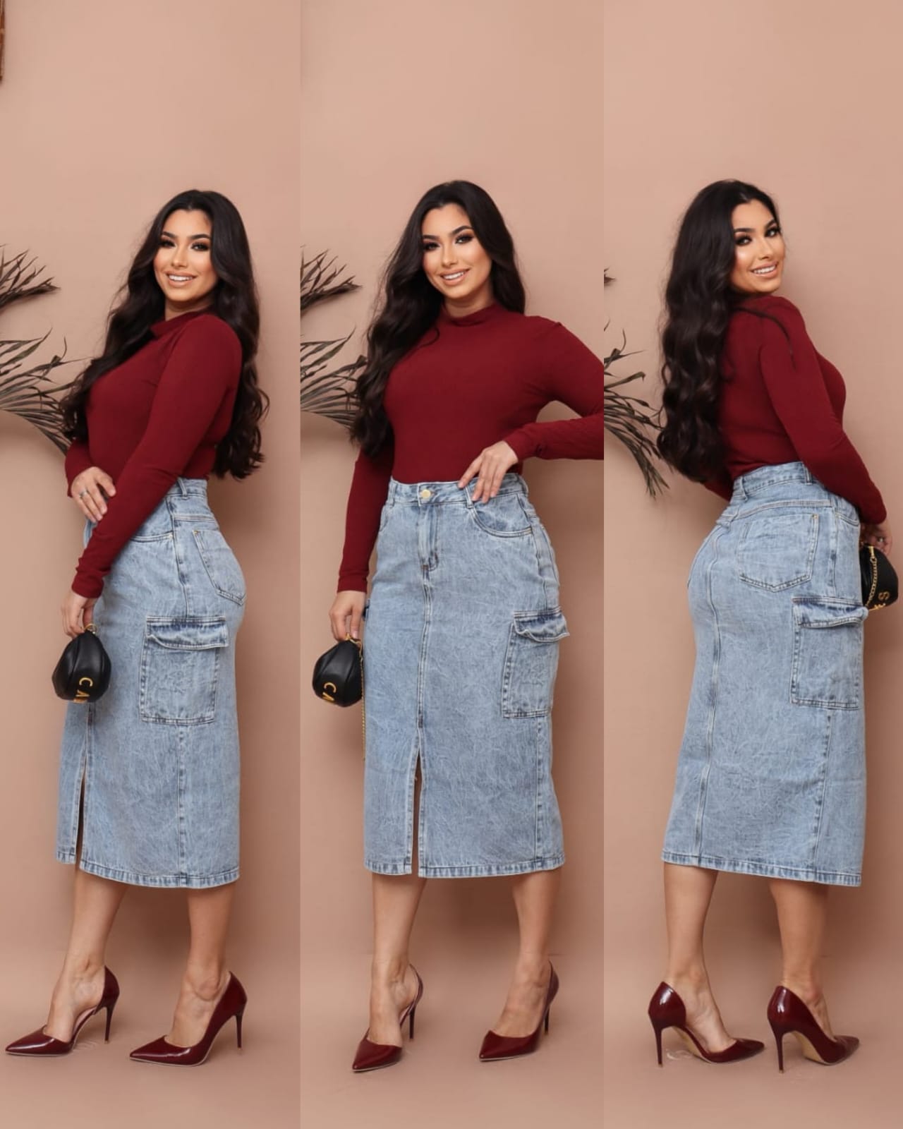 74722a413900c429d89cb231555bd425.jpg Saia Jeans Cargo Longa Feminina Com Abertura e Bolsos Moda Cristã Evangélica - Imagem 6