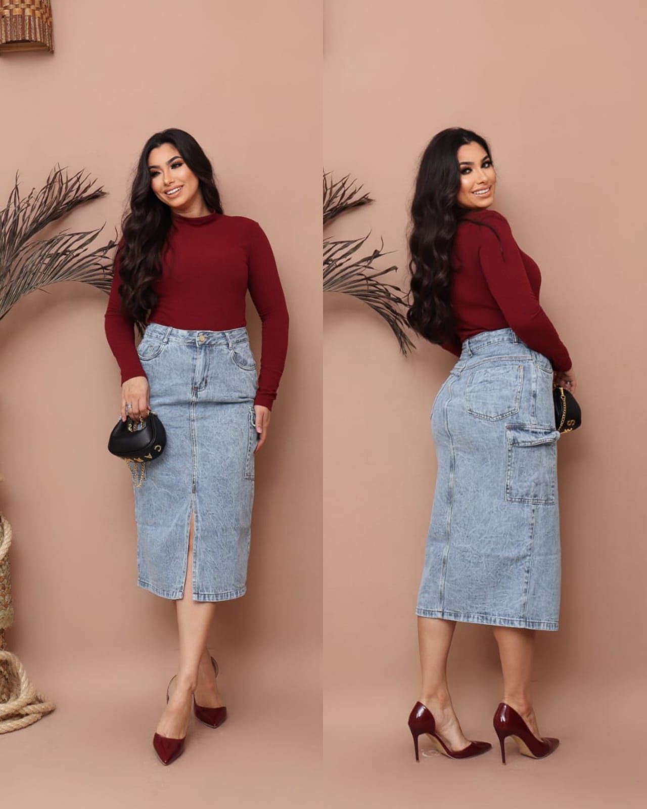 e24c072a357f6be54164dad428071033.jpg Saia Jeans Cargo Longa Feminina Com Abertura e Bolsos Moda Cristã Evangélica - Imagem 5