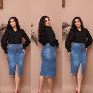 Saia Jeans Longa com Botões Feminino Moda Evangélica
